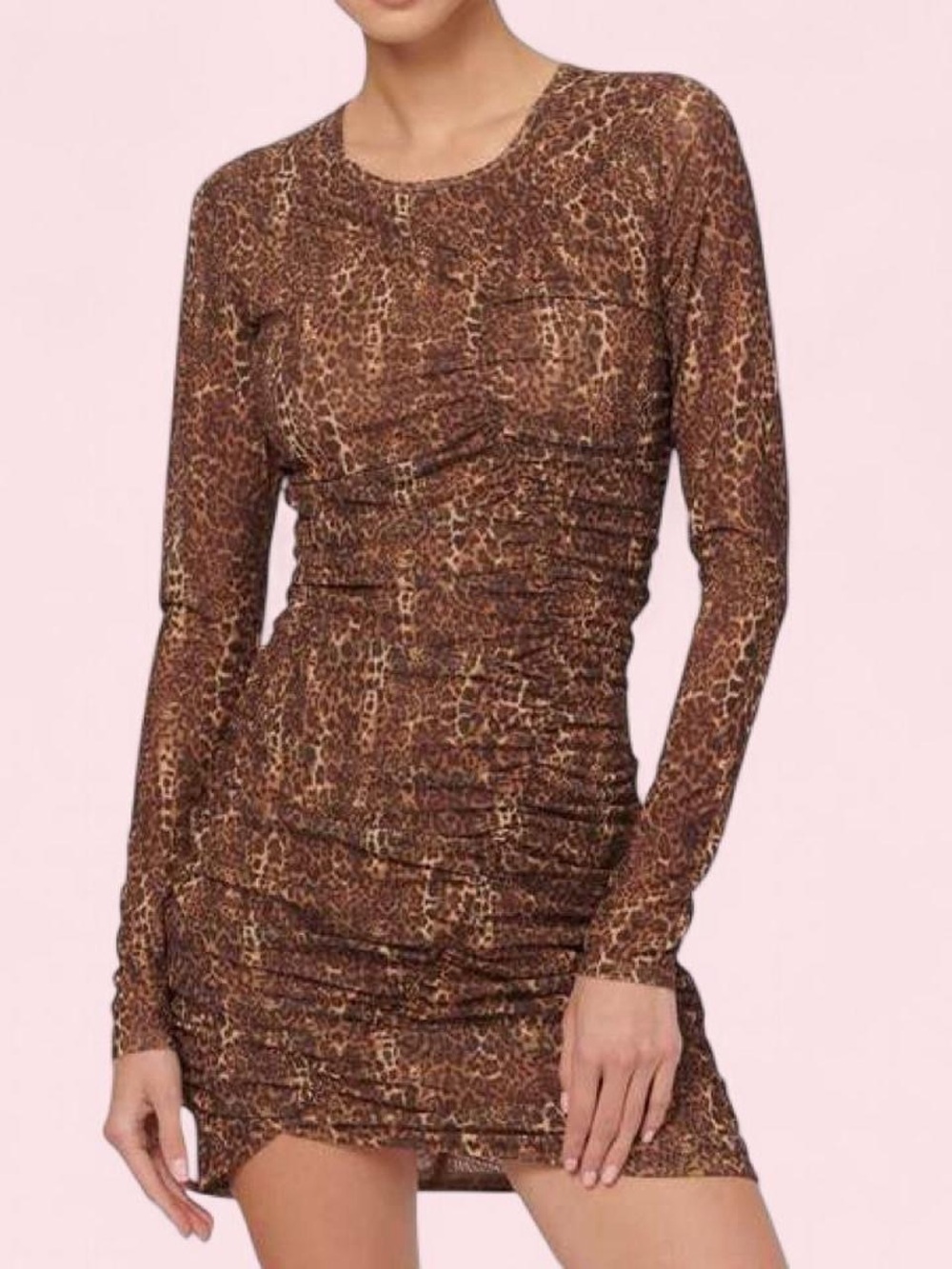 Cami NYC Brown Leopard-Print Long-Sleeve Ruched Mini Dress